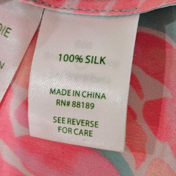 Lilly Pulitzer Stacey Silk Top Blouse Small Long Sleeve Pink Blue - Picture 10 of 14